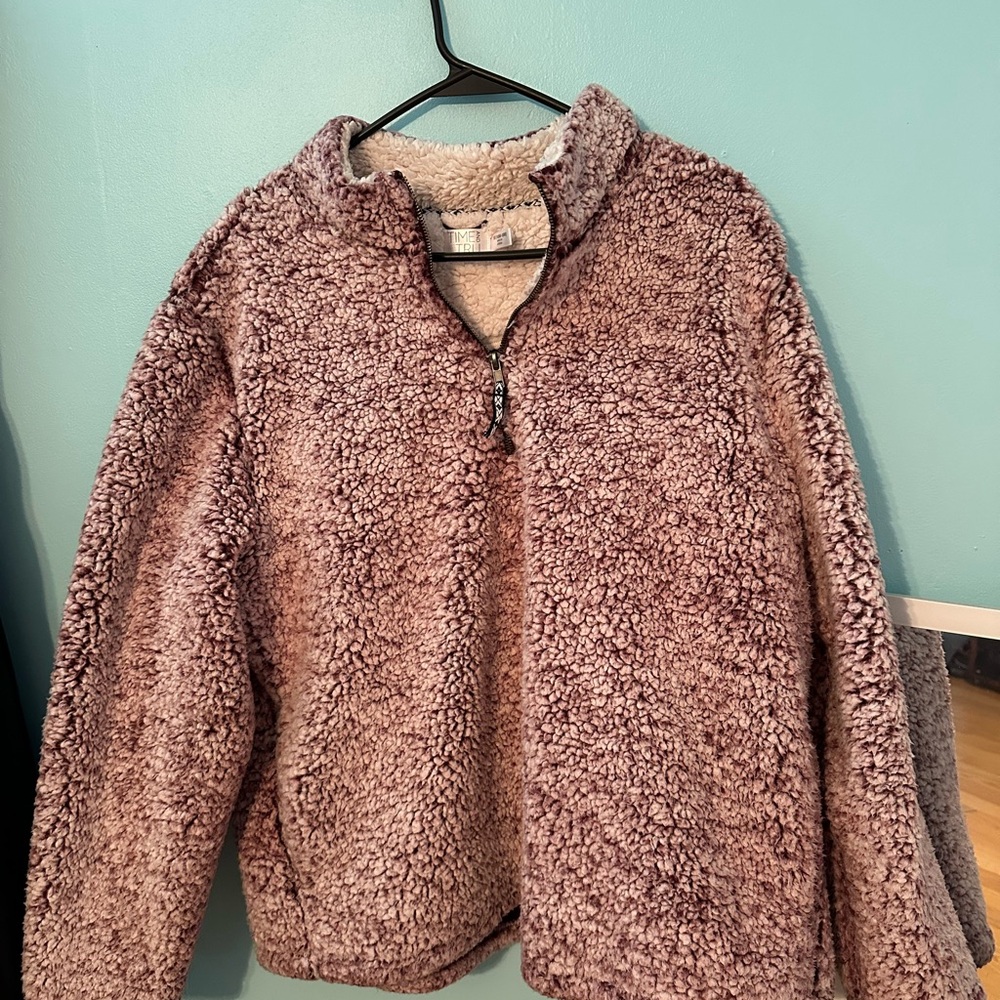 Time and Tru Burgundy Sherpa Zip-Up